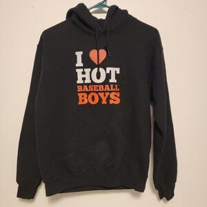 I Heart Hot Baseballs Boys Hooded Sweatshirt Small Black